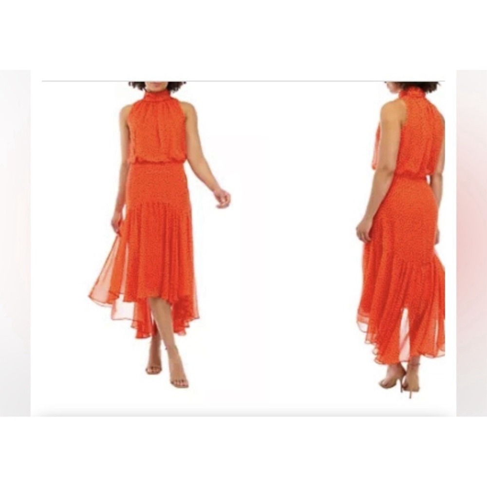 Taylor Women's Sleeveless Halter Neck Smocked Fit and Flare‎ Midi Dress Size 4 - Picture 4 of 15